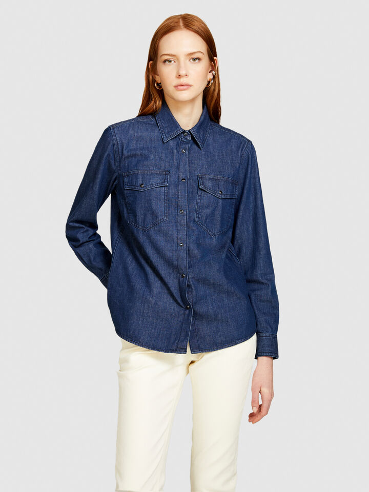 Camisa de jeans comfort fit - camisas para mulher - Azul-Escuro | Sisley image number 4